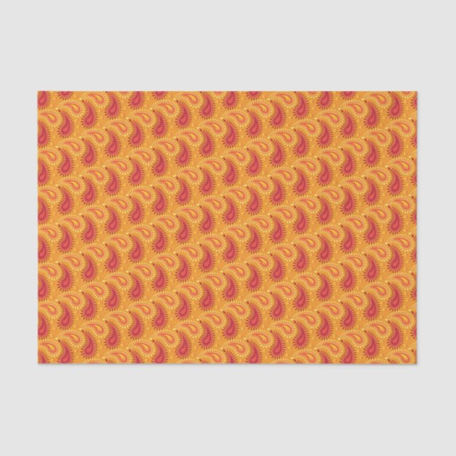 Oriental Orange Persian Paisley Pattern Tissue Paper (Front)