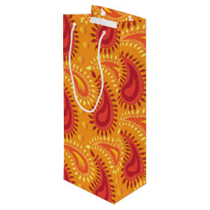 Oriental Orange Persian Paisley Pattern Wine Gift Bag