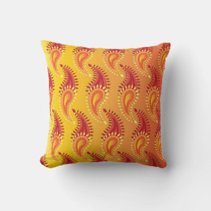 Oriental Orange Twin flame Persian Paisley Pattern Cushion