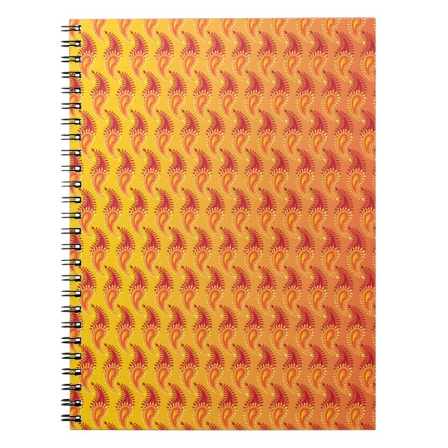 Oriental Orange Twin flame Persian Paisley Pattern Notebook (Front)