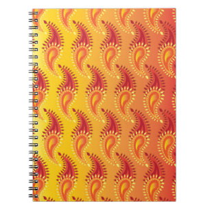 Oriental Orange Twin flame Persian Paisley Pattern Notebook
