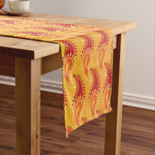 Oriental Orange Twin flame Persian Paisley Pattern Short Table Runner