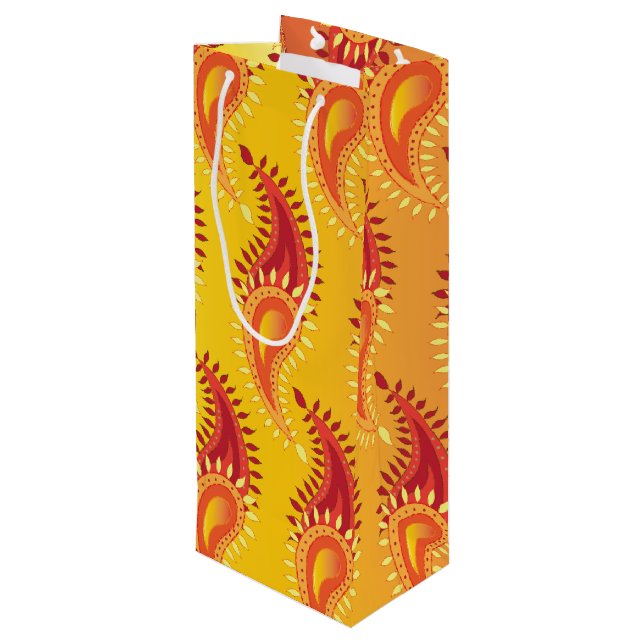 Oriental Orange Twin flame Persian Paisley Pattern Wine Gift Bag (Back Angled)