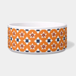 Oriental Orange White Red Katazome Flowers Pattern