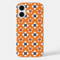 Oriental Orange White Red Katazome Flowers Pattern