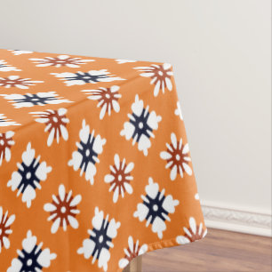 Oriental Orange White Red Katazome Flowers Pattern Tablecloth