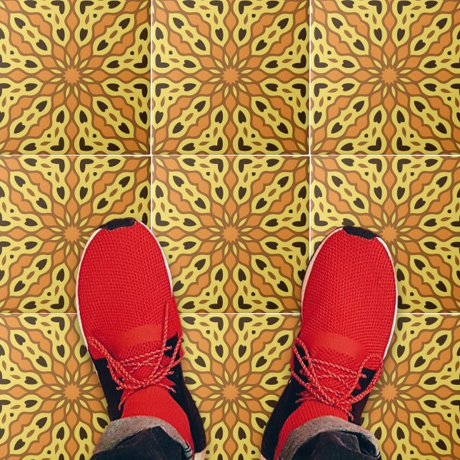 Oriental Orange & Yellow Ochre Geometric Pattern Tile (Creator Uploaded)