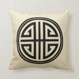 Oriental Ornamental Long Life Symbol wheat black Cushion