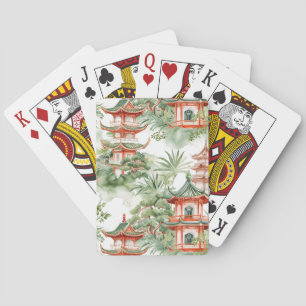 Oriental Pagoda Garden Sage Watercolor Playing Cards