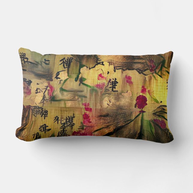 Oriental Painting. Japanese style Lumbar Cushion (Front)