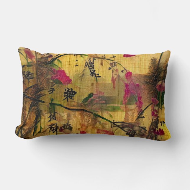 Oriental Painting. Japanese style Lumbar Cushion (Front)