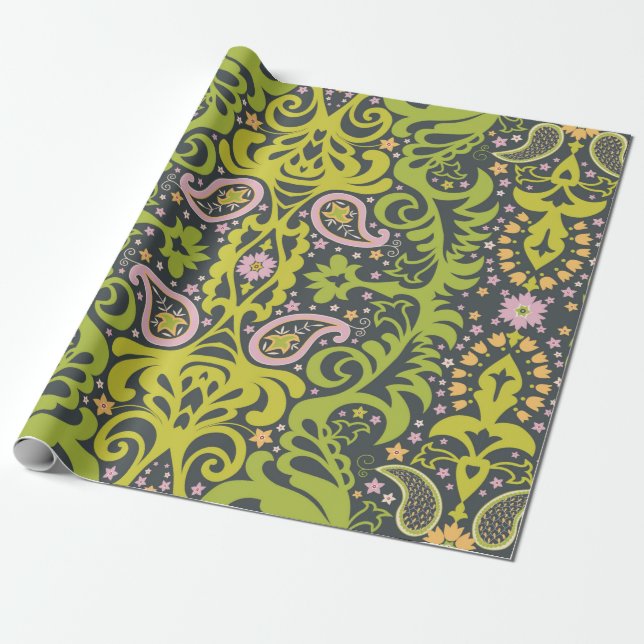 Oriental paisley ornament; decorative seamless flo wrapping paper (Unrolled)