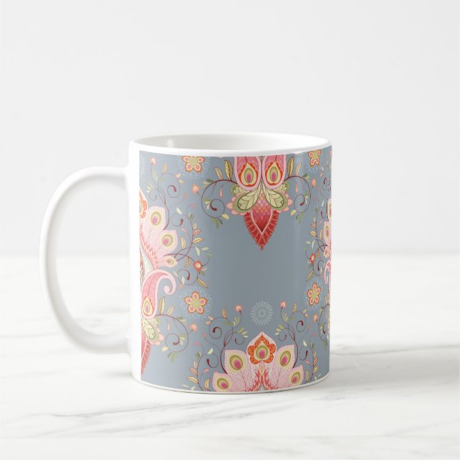 Oriental Paisley Peacock Feather Background Coffee Mug (Left)