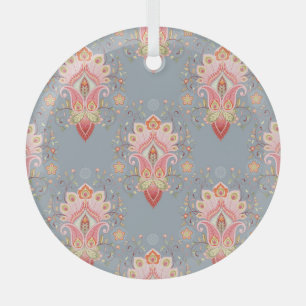 Oriental Paisley Peacock Feather Background Glass Tree Decoration