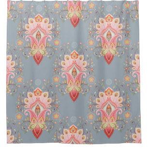 Oriental Paisley Peacock Feather Background Shower Curtain