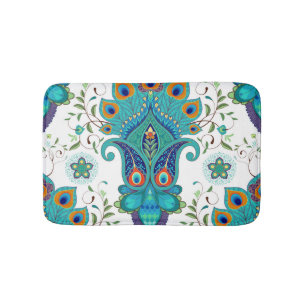 Oriental paisley, peacock feather pattern. bath mat