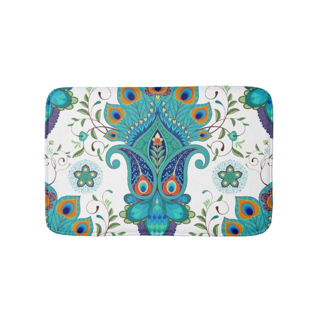 Oriental paisley, peacock feather pattern. bath mat (Front)