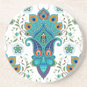 Oriental paisley, peacock feather pattern. coaster