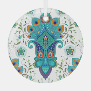 Oriental paisley, peacock feather pattern. glass tree decoration