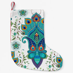 Oriental paisley, peacock feather pattern. small christmas stocking