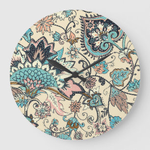 Oriental Paisley: Stylised Textile Elegance. Large Clock