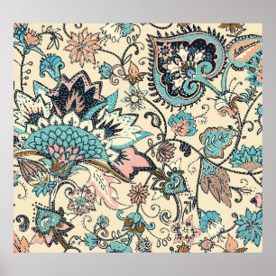 Oriental Paisley: Stylised Textile Elegance. Poster
