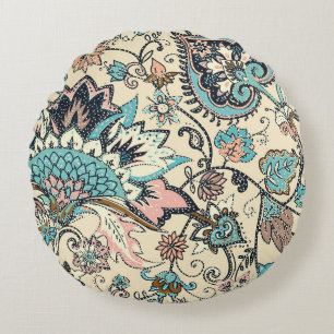 Oriental Paisley: Stylised Textile Elegance. Round Cushion