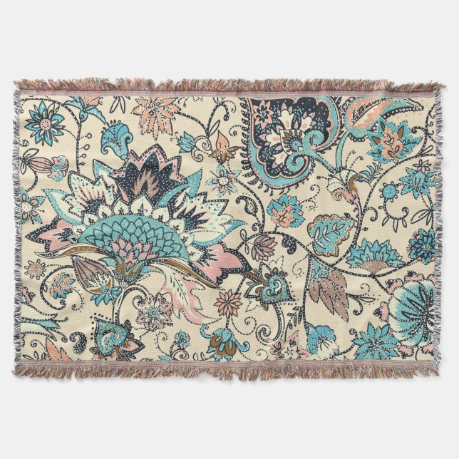 Oriental Paisley: Stylised Textile Elegance. Throw Blanket (Front)