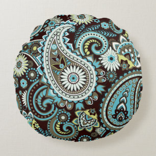 Oriental Paisley Vintage Seamless Pattern Round Cushion