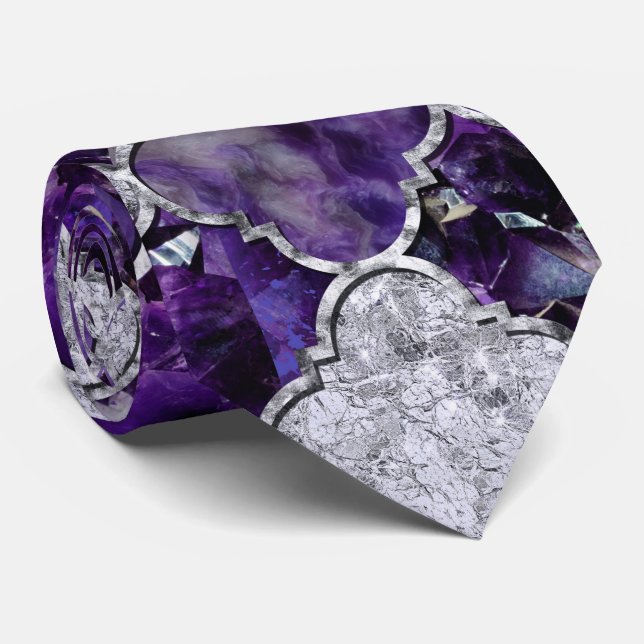 Oriental Pattern with Amethyst Clusters and silver Tie (Rolled)