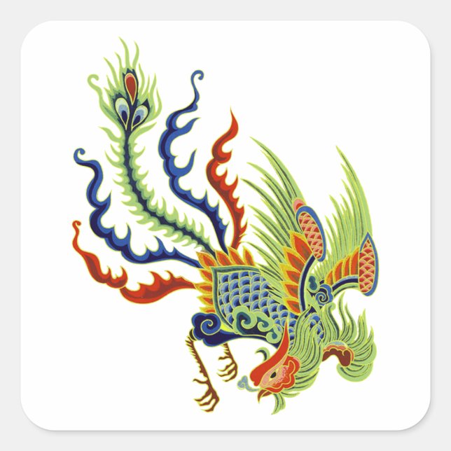 Oriental Peacock Vintage Art Square Sticker (Front)