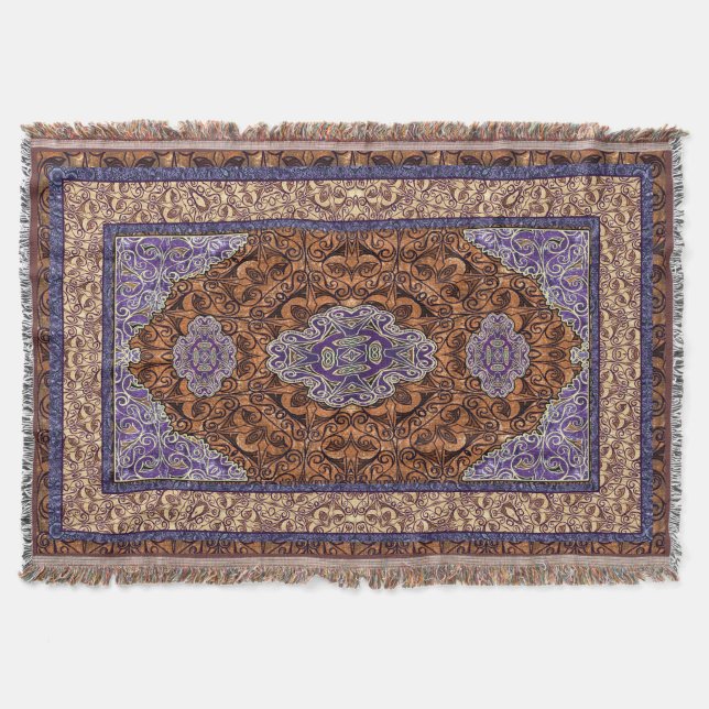 Oriental Persian Antique Blue Throw Blanket (Front)