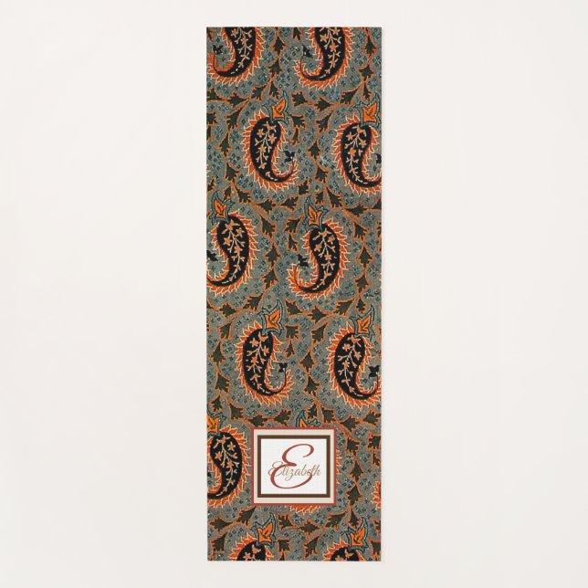 Oriental, Persian Carpet Paisley Monogram Yoga Mat (Front)