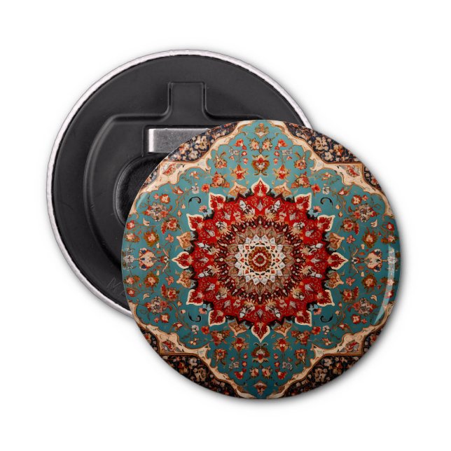 Oriental Persian Pattern Red Cream Blue Bottle Opener (Front)