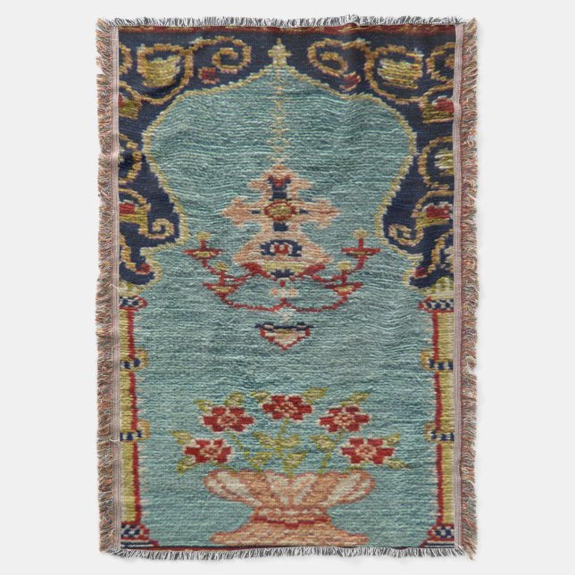 Oriental Persian Turkish Rug Antique Throw Blanket (Front Vertical)