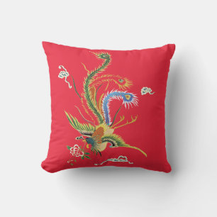 Oriental Pheasant on Bright Red Pillow