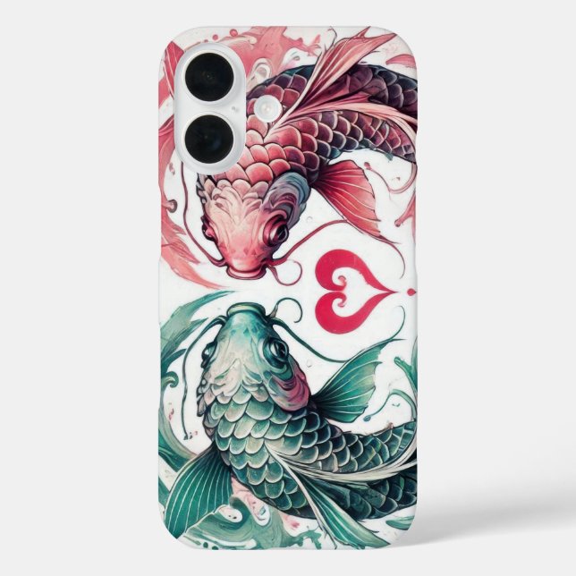 Oriental pink and teal love heart koi tattoo  Case (Back)