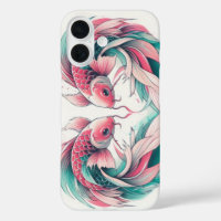 Oriental pink and teal love heart koi tattoo Case