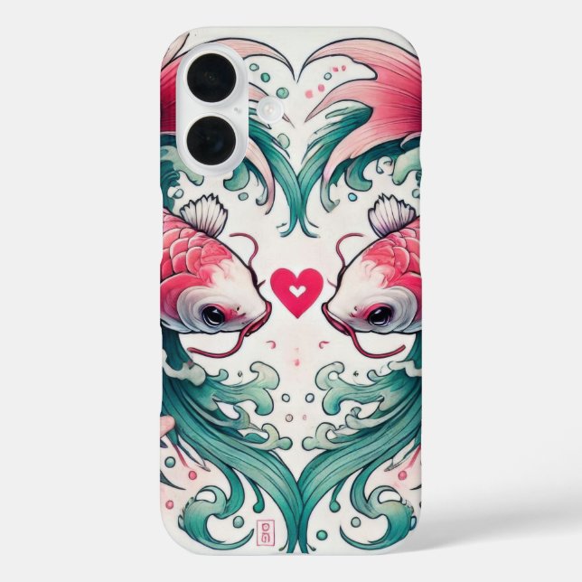 Oriental pink and teal love heart koi tattoo  Case-Mate iPhone case (Back)