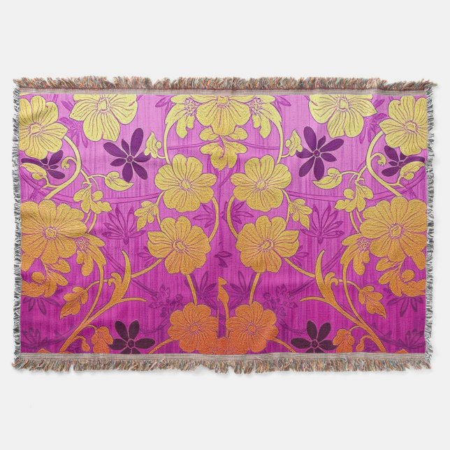 ORIENTAL Pink Golden Pattern - Throw Blanket (Front)