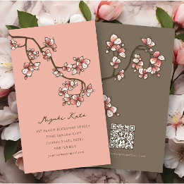 Oriental Pink Peach Blossoms Elegant Chic Sakura Business Card