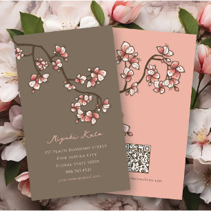 Oriental Pink Peach Blossoms Elegant Chic Sakura Business Card