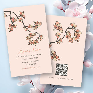 Oriental Pink Peach Blossoms Elegant Chic Sakura Business Card