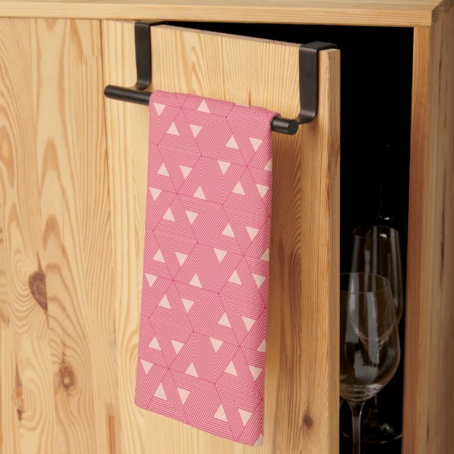 Oriental Pink Sakura Japan Triangle Geometric Tea Towel (Thirds Fold)
