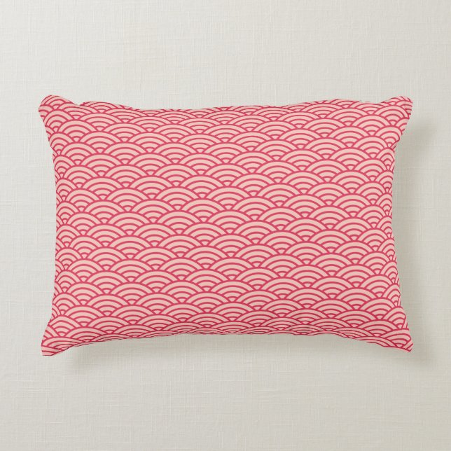Oriental Pink Sakura Koinobori Fish Scale Pattern Decorative Cushion (Front)