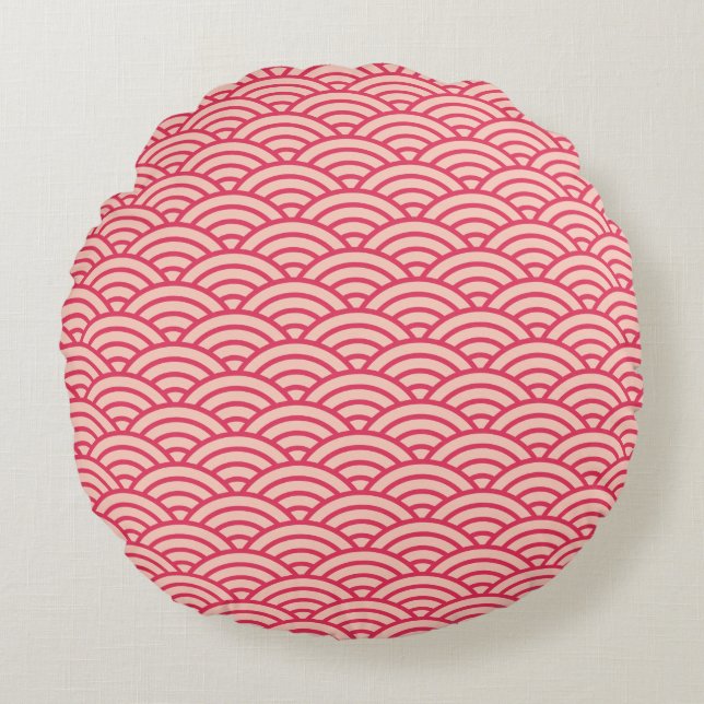 Oriental Pink Sakura Koinobori Fish Scale Pattern Round Cushion (Front)