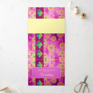 ORIENTAL Pink Turquoise Floral - Invitation Card