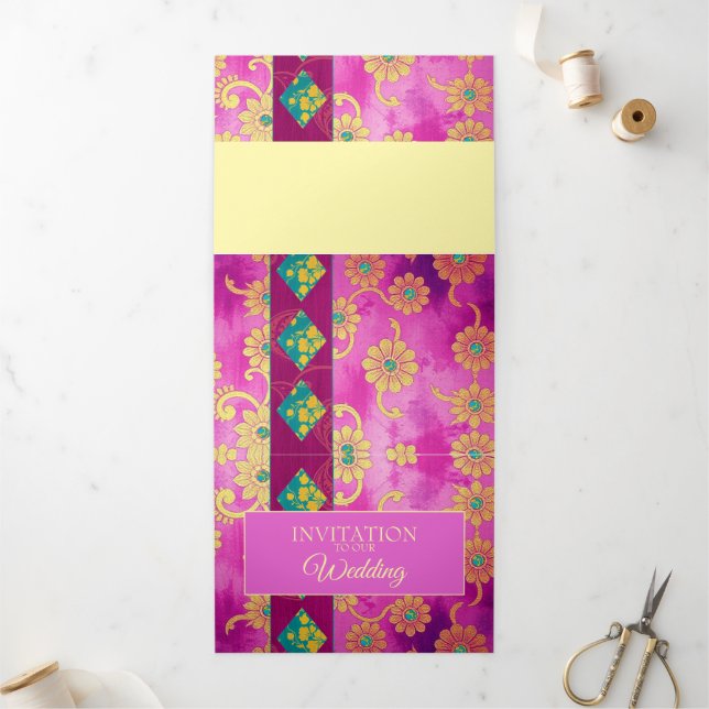 ORIENTAL Pink Turquoise Floral - Invitation Card (Outside)