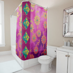 Oriental Pink Turquoise Floral - Shower Curtain