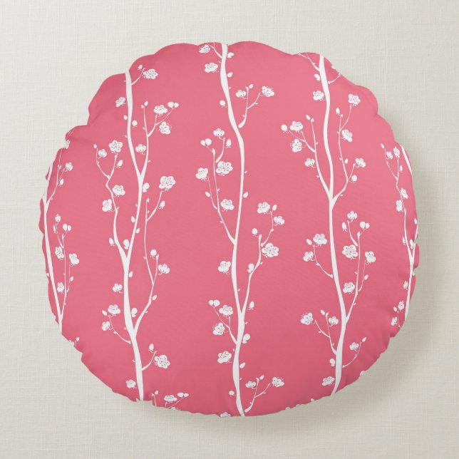 Oriental plum blossom pattern round cushion (Front)